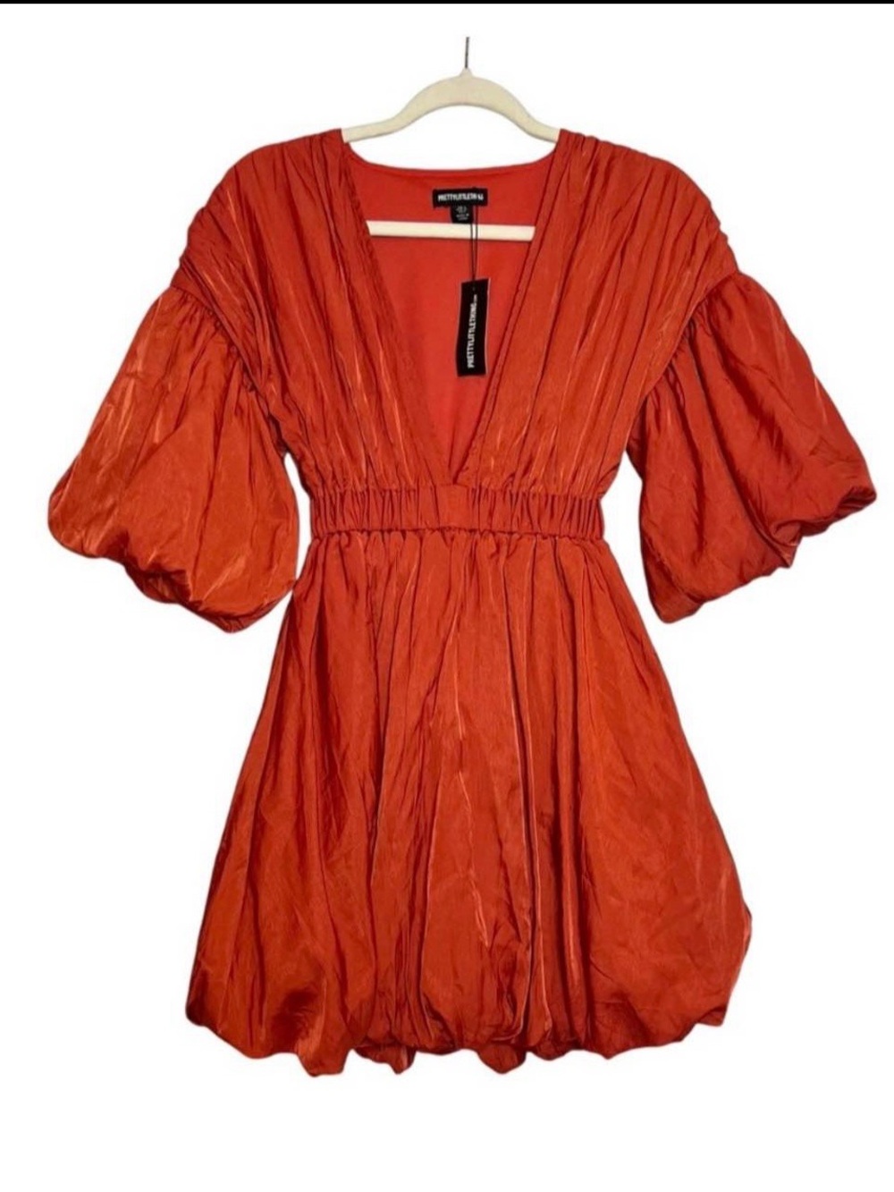 Pretty Little Thing Burnt Orange Puff sleeve V-Neck Dress